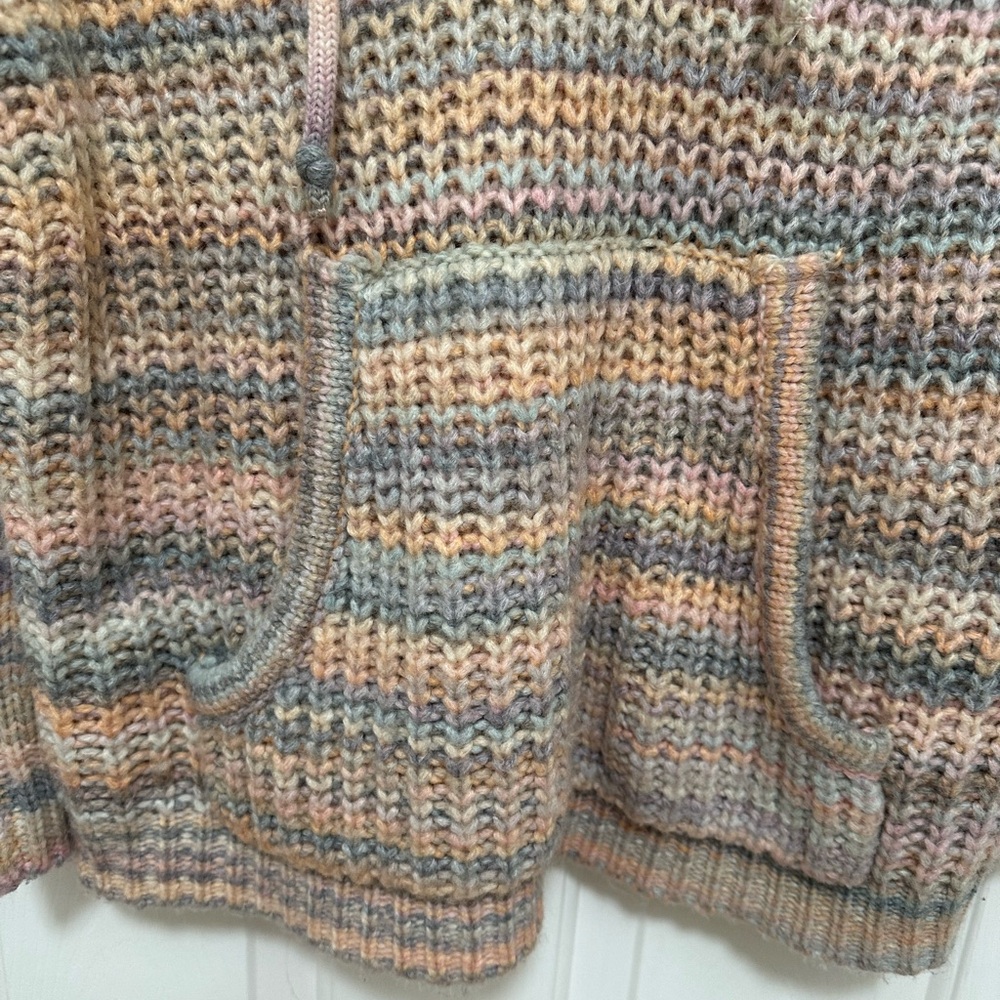aerie‎ Multicolor Striped V-Neck Hoodie Sweater in Pink, Gray & Cream womens XS - Picture 2 of 5